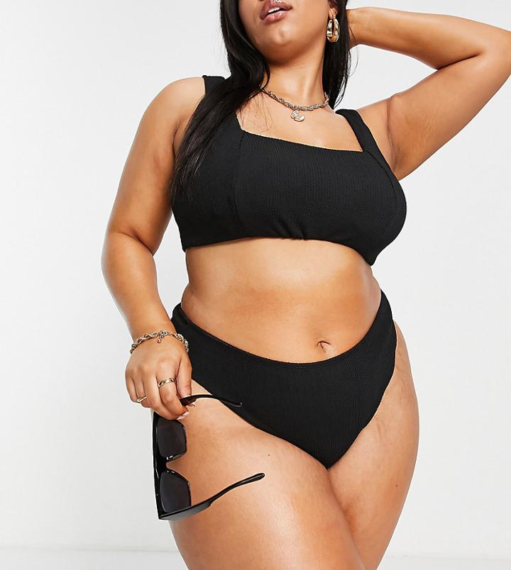 Simply Be Shirred Bikini Set In Black