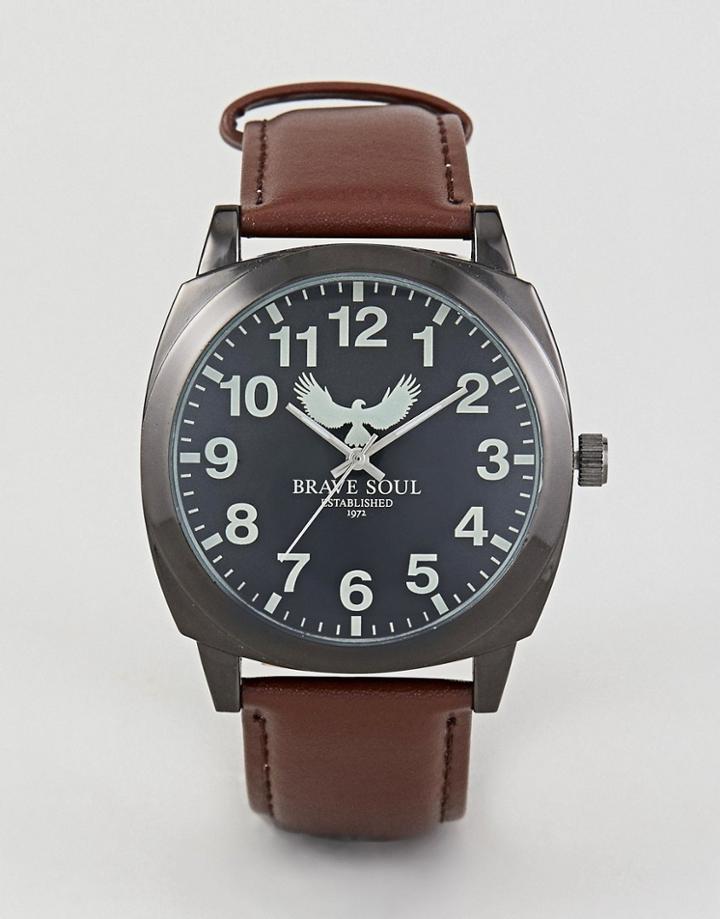 Brave Soul Watch With Black Dial And Brown Strap - Brown