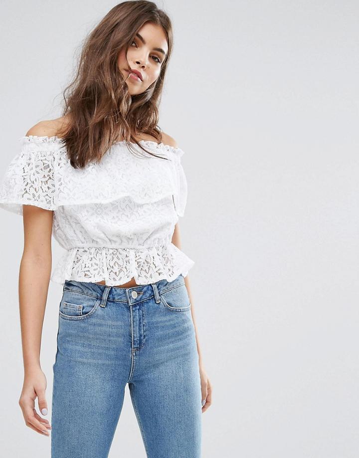 Miss Selfridge Lace Bardot Top - White