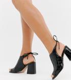 River Island Heeled Boots With Peep Toe In Black - Black