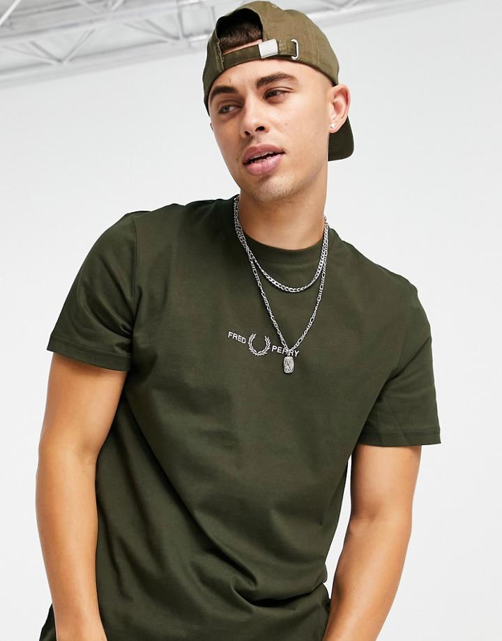 Fred Perry Embroidered Logo T-shirt In Khaki-green