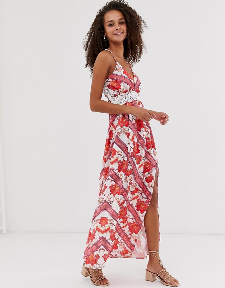 Parisian Floral And Stripe Cami Maxi Dress - Red