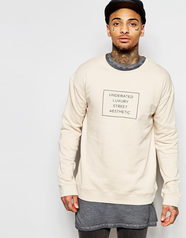 Underated Oversized Sweatshirt With Box Logo - Beige