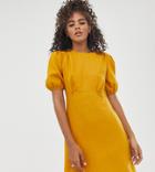 Asos Design Tall Linen Mini Dress With Puff Sleeves - Yellow