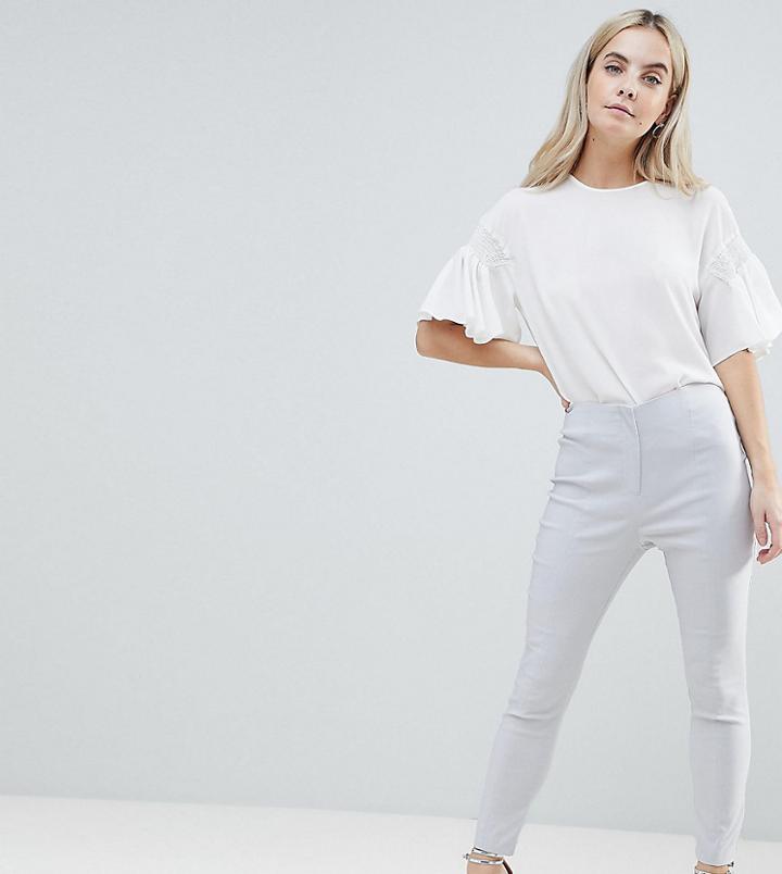 Asos Design Petite High Waist Pants In Skinny Fit - Silver