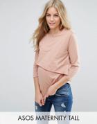 Asos Maternity Tall Nursing Asymmetric Top With Double Layer - Pink