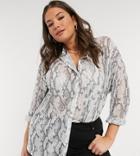Asos Design Curve Oversize Mesh Button Shirt In Snake Animal Print-multi