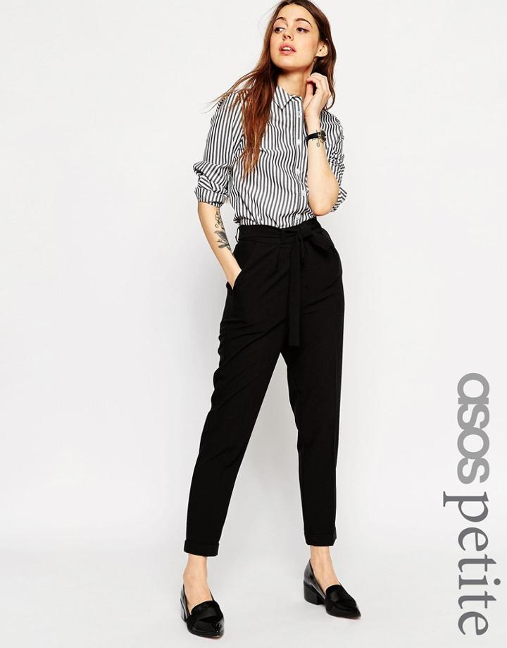 Asos Petite Woven Peg Pants With Obi Tie - Black