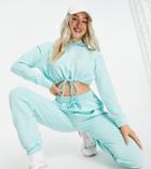 Parisian Petite Cropped Tie Front Sweater In Aqua - Part Of A Set-blues