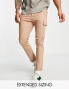 Asos Design Skinny Cargo Pants In Stone-brown