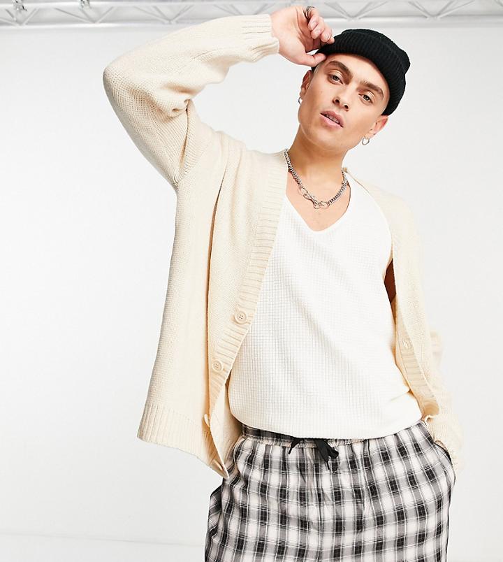 Collusion Compact Knit Boxy Cardigan In Oatmeal-multi
