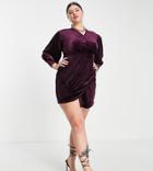 Closet London Plus Velvet Drape Mini Dress In Plum-red