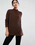Vila Wrap Over Cable Knit Sweater - Brown