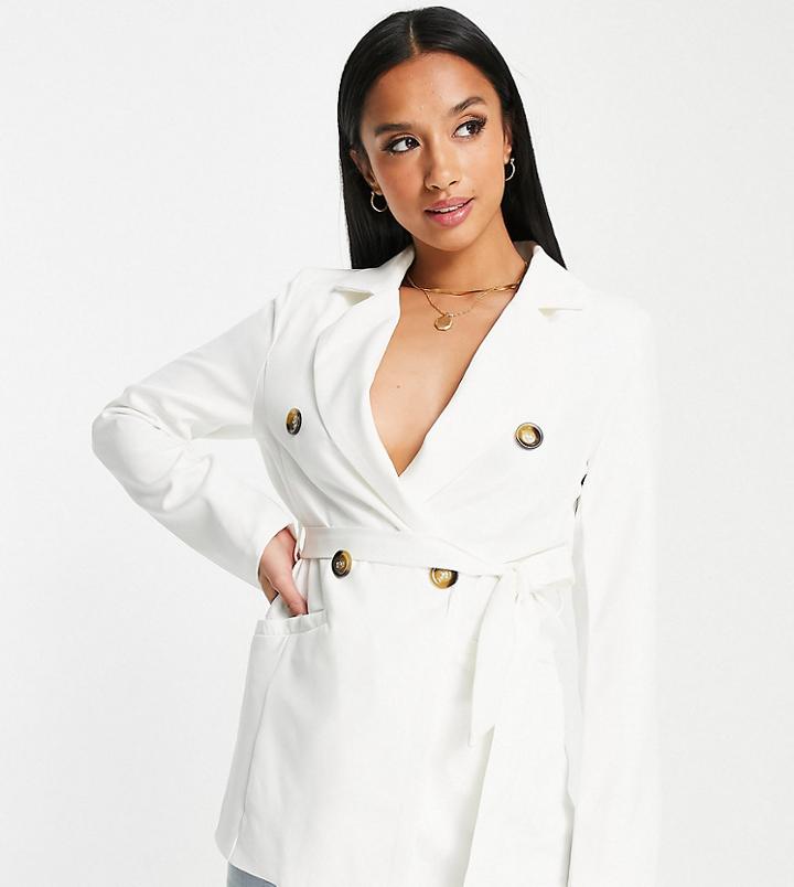 Parisian Petite Tie Waist Blazer In White - Part Of A Set