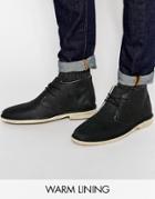 Asos Desert Boots In Waxed Suede With Shearling Look Lining - Black