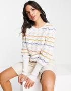 Vila Crochet Knit Sweater With Squiggle Detail In Cream-white