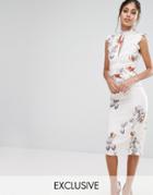 Hope & Ivy Midi Dress In Print With Lace Insert - Multi