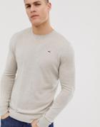 Hollister Lightweight Muscle Fit Crew Neck Knit Sweater In Beige Marl-stone