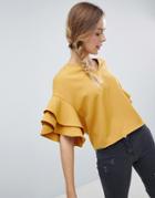 Parisian Top With Frill Sleeve Detail - Yellow