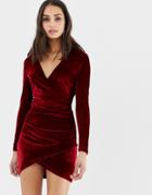 Parisian Velvet Wrap Dress-red