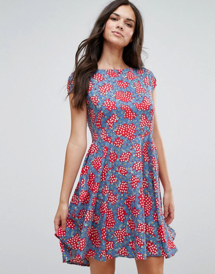 Anmol Fit And Flare Dress In Daisy Chain Print - Red