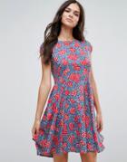 Anmol Fit And Flare Dress In Daisy Chain Print - Red