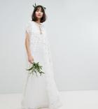 Tfnc Wedding Floor Length Lace Embroidered Maxi Cape - White