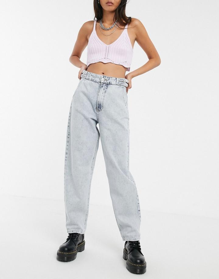 Bershka Belted Jean In Blue