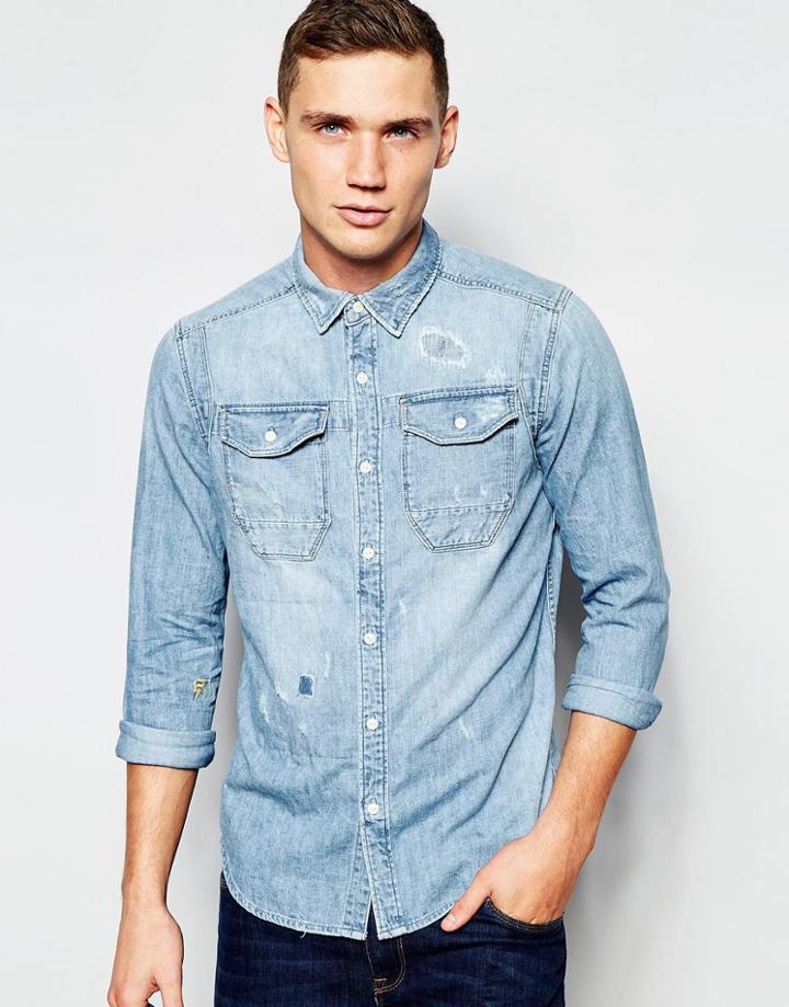 G-star Denim Shirt Wolker Light Aged Restored 59 - Lt Aged Restored 59