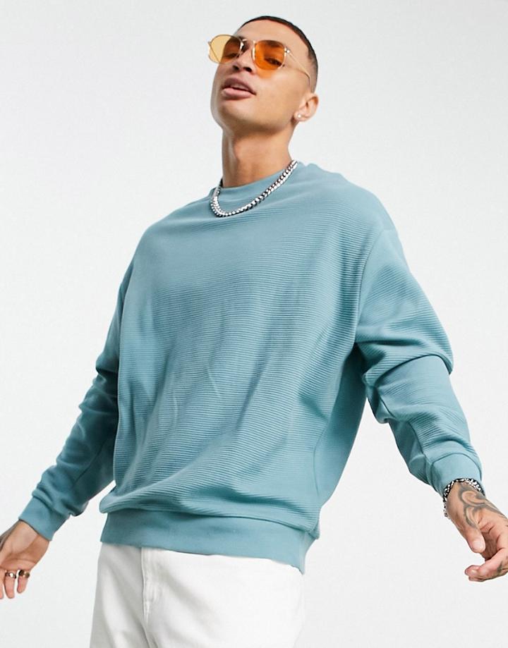Asos Design Oversized Sweatshirt In Blue Rib - Part Of A Set-blues