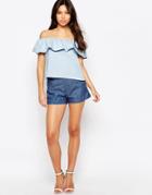 Sugarhill Boutique Denim Shorts With Bow Detail - Blue