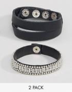 Asos Pack Of 2 Leather Stud Bracelets - Black
