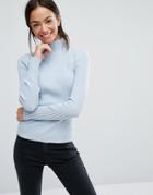 New Look Rib Fashioned Stand Neck Sweater - Blue
