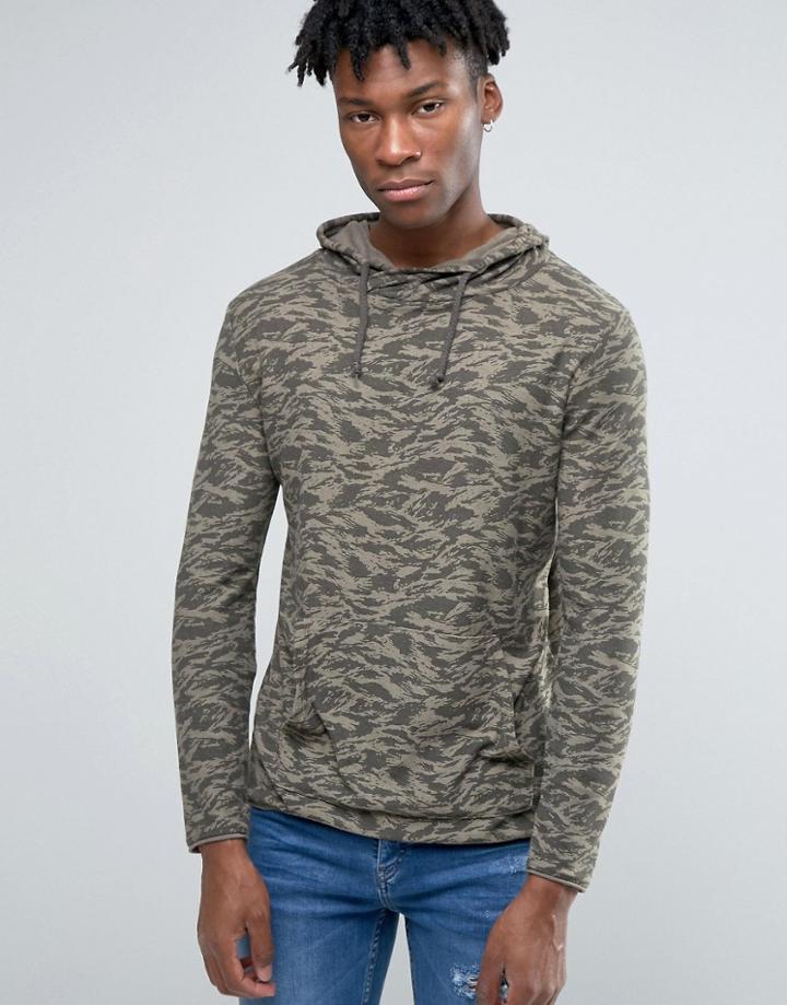 Pull & Bear Hoodie In Camo - Green