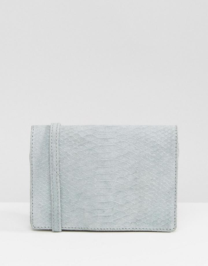 Asos Suede Snake Embossed Cross Body Bag - Blue