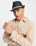 French Connection Straw Trilby Hat In Charcoal-gray
