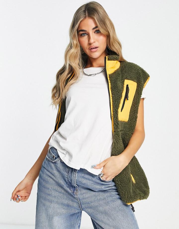 Noisy May Borg Vest In Khaki & Orange-multi