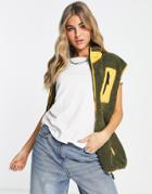 Noisy May Borg Vest In Khaki & Orange-multi