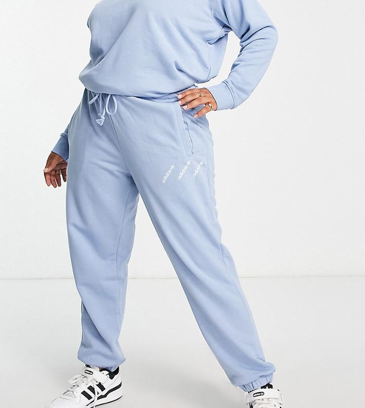 Addias Originals Plus 'logomania' Triple Logo Sweatpants In Light Blue