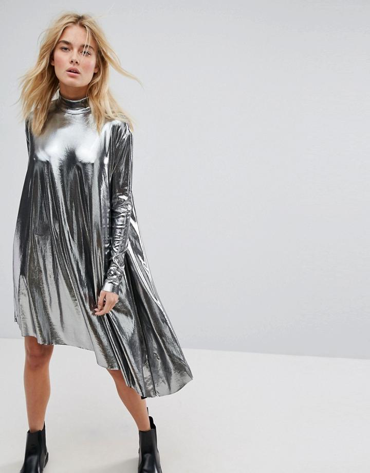Weekday Metallic Assymetrical Dress - Black