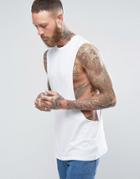 Asos Longline Sleeveless T-shirt With Extreme Dropped Armhole - White