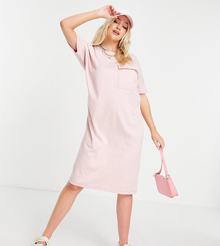 Noisy May Petite Exclusive Organic Cotton Midi T-shirt Dress In Pink