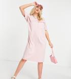 Noisy May Petite Exclusive Organic Cotton Midi T-shirt Dress In Pink