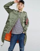 Alpha Industries Ma-1 Longline Bomber Jacket With Contrast Lining - Green