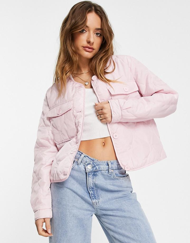 Vero Moda Quilted Collarless Jacket In Light Pink