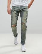 Liquor & Poker Slim Jean Ripped Dirty Brush Wash - Blue