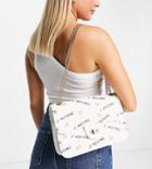 My Accessories London Exclusive Quilted Chain Cross Body Bag In White With Slogan-multi