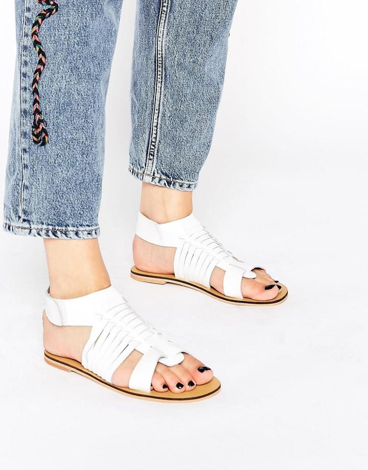 Ravel Gladiator Leather Flat Sandals - White