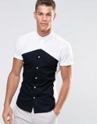 Asos Skinny Shirt With Cut And Sew In Monochrome - White