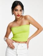 Topshop Knit Shirred Cropped Bandeau In Lime-green